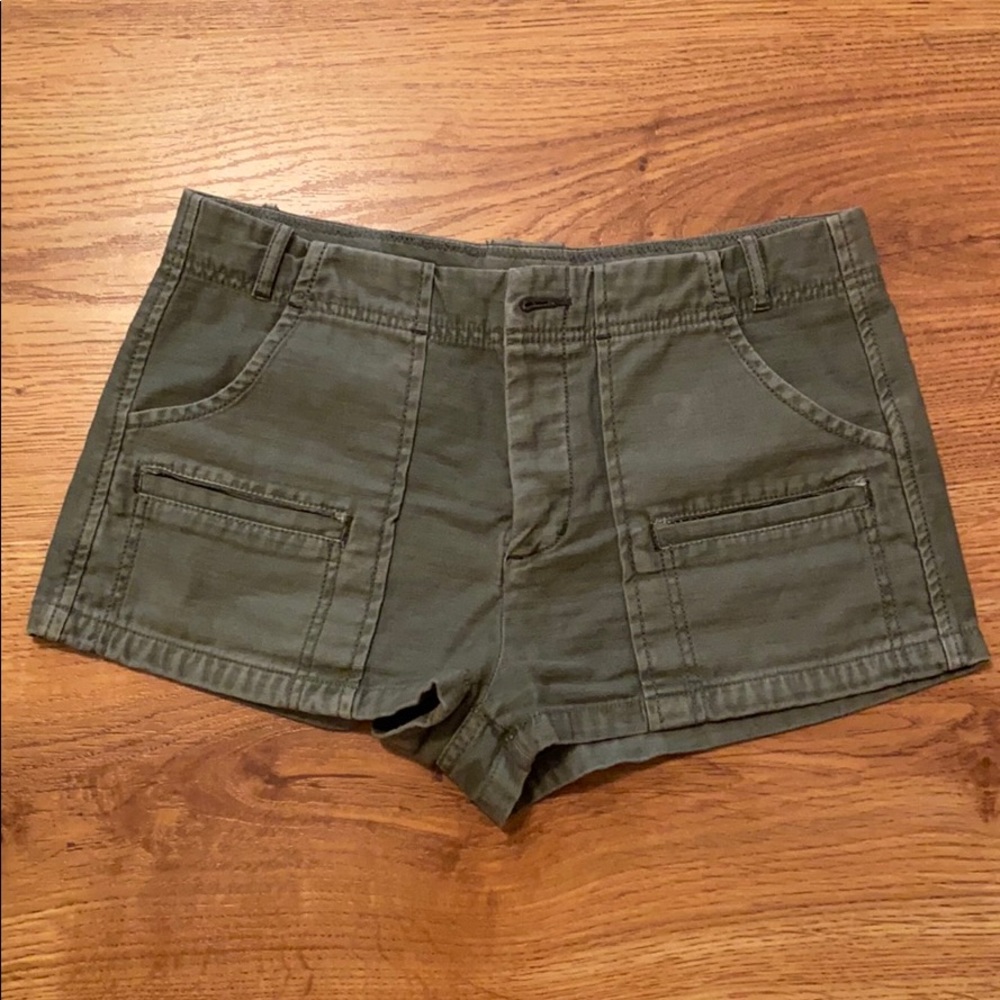 Free People Green Distressed Cotton Shorts